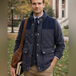 Jos A Bank Quilted Wool Vest M Tailored Fit Herringbone Buckle Collar Preppy